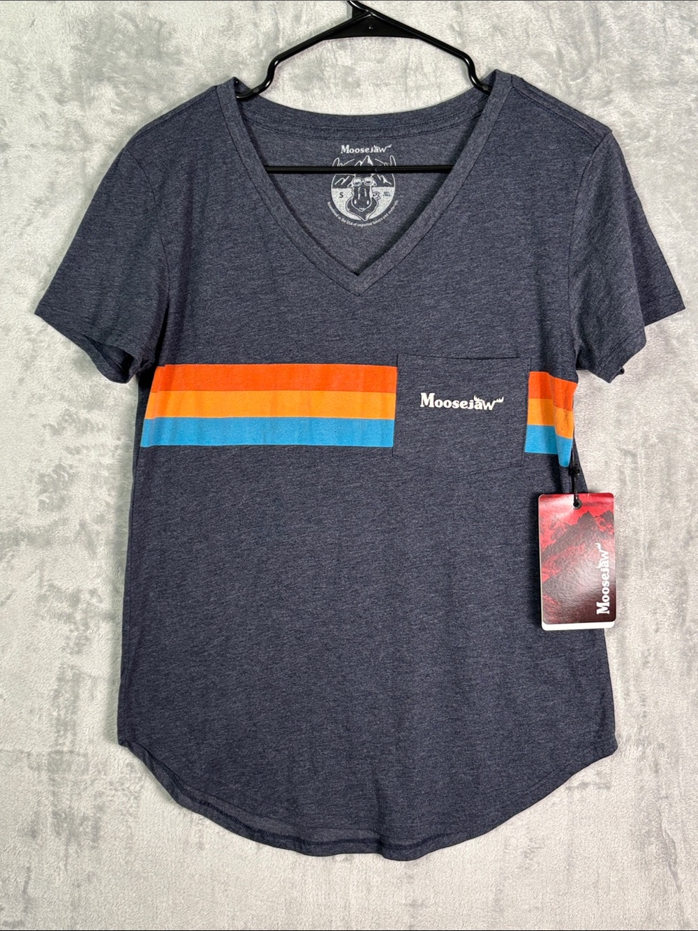 NWT New Moosejaw Heathered Blue Original Striped SS Tee Women Size Large